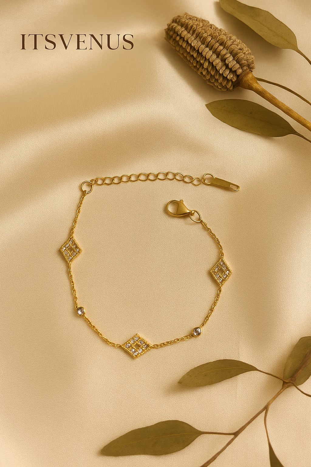 18K Gold-Plated Diamond Charm Chain Bracelet | Minimal Luxe Edition